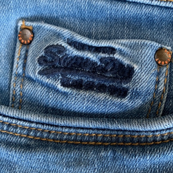 Superdry Denim Short Overalls with Cream Lace Hem Women’s Distressed Size Small - Picture 3 of 14